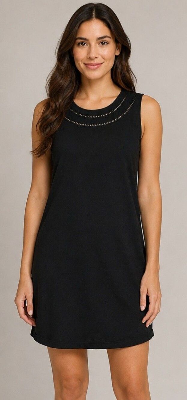 TALBOTS Womens Dress Black Sleeveless Lattice Neck Sz Medium Petite Pull Over